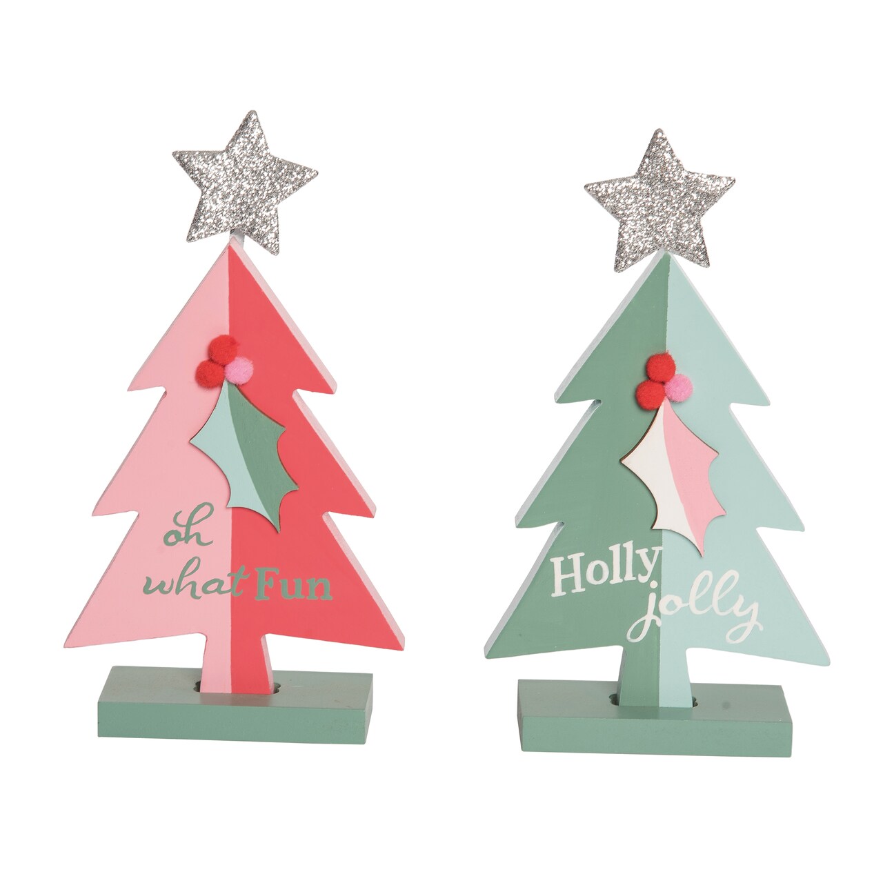 Set of 2 Pastel Tree Sculptures Decorative Objects for Christmas